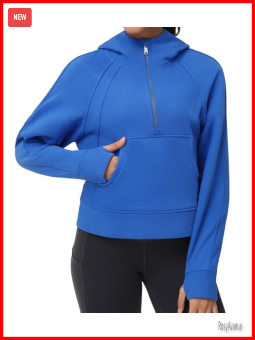 Women's Half Zip Fleece Crop Hoodie Thumbholes Kangaroo Pocket Pullover